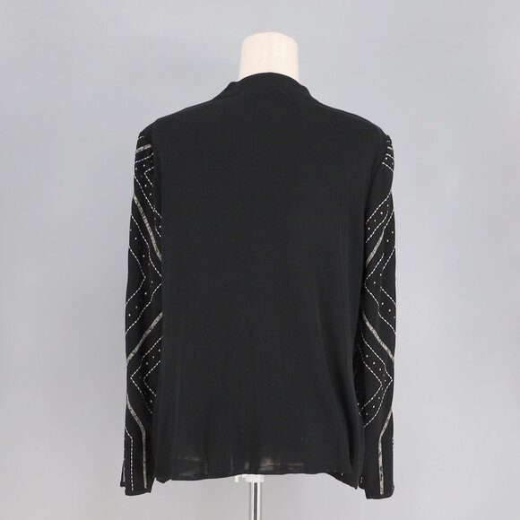 MING WANG Beaded Geometric Design Structured Knit Zip-Up Jacket Black Size M - Picture 4 of 7